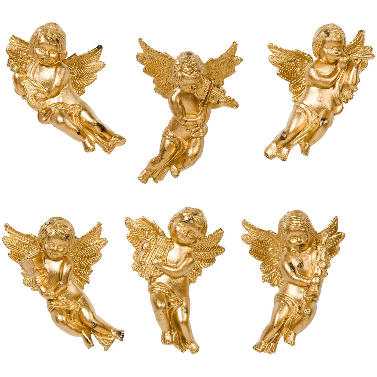 Set 6 ingerasi aurii ornamentali lemn de Craciun, DecorCasa, 6 cm