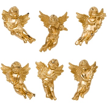 Set 6 ingerasi aurii ornamentali lemn de Craciun, DecorCasa, 6 cm Set 6 ingerasi aurii ornamentali lemn de Craciun, DecorCasa, 6 cm