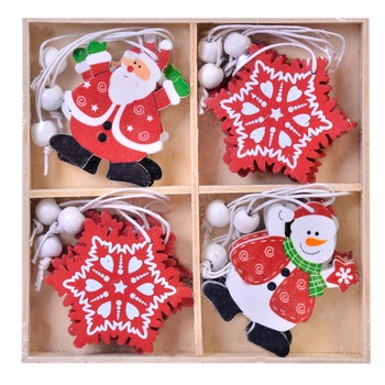 Set 12 ornamente lemn cu Mos Craciun, fulg si Om de Zapada, DecorCasa, 4 cm Set 12 ornamente lemn cu Mos Craciun, fulg si Om de Zapada, DecorCasa, 4 cm