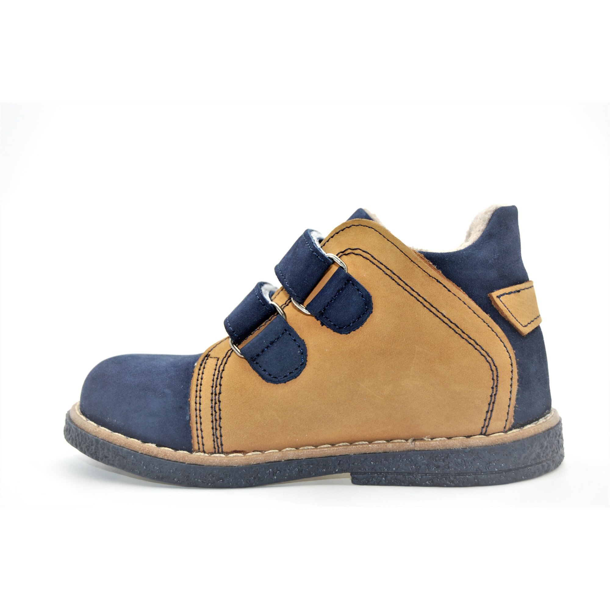 Ghete copii Sibel Bebe EVO1197, ortopedice, piele intoarsa, imblanite, maro-bleumarin, nr