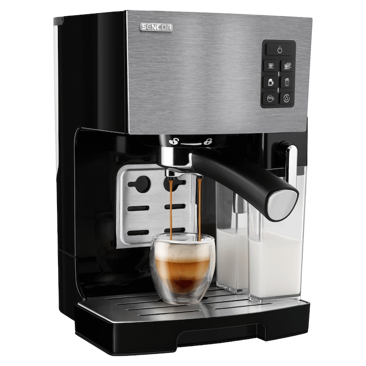 Aparat de cafea, Sencor, Functie autocuratare, 1.4 L, 1.450 W, 309x229x355 mm, Negru/Argintiu