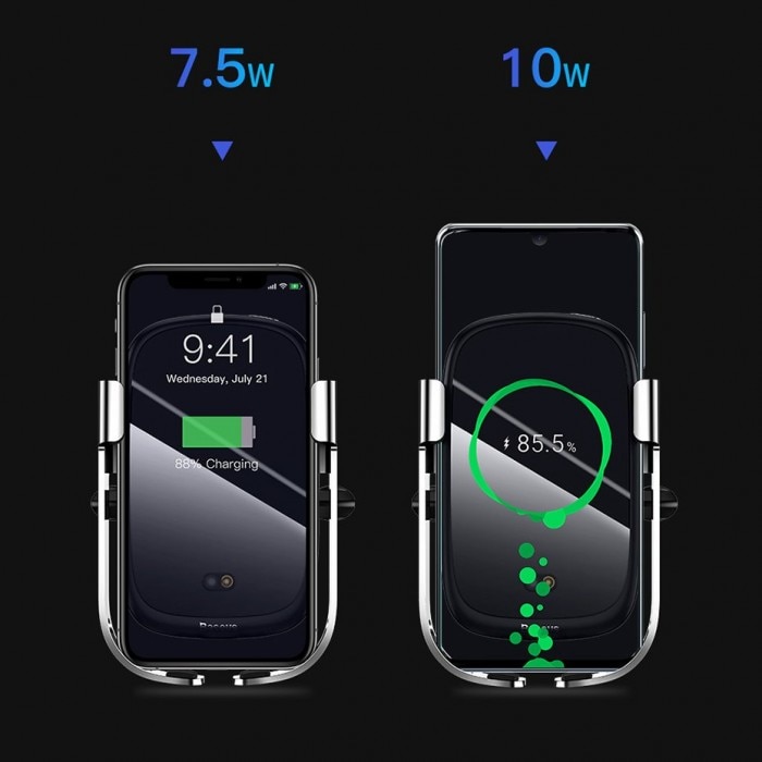 Baseus Suport Auto Telefon, Auto-Reglare Electrica, Senzor Inflarosu,  Incarcare Wireless, 10W, Baseus Rock Smart, Negru (Suport auto) - Preturi