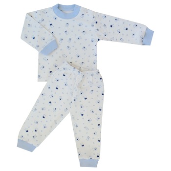 LuxGyerekruha - Kétrészes pamut gyerek pizsama, vállán patentos póló nadrággal (Kék, 74 (9 hó))