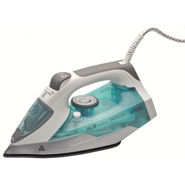 Fier de calcat Ufesa PV1100, 2400W, Talpa ceramica, Sistem anti-scurgere, Abur vertical, Sistem anticalcar, Gri/Albastru