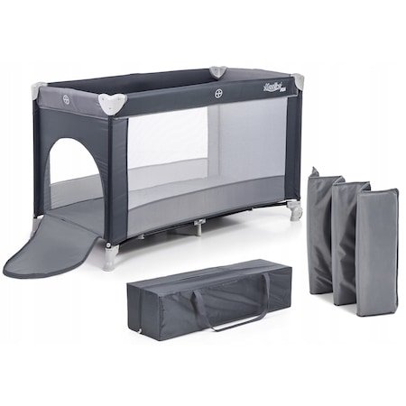 Patut Turistic pliabil Ideal Travel, Design solid si elastic, constructie solida in 7 puncte, saltea moale si pliabila, geanta transport inclusa, Gri