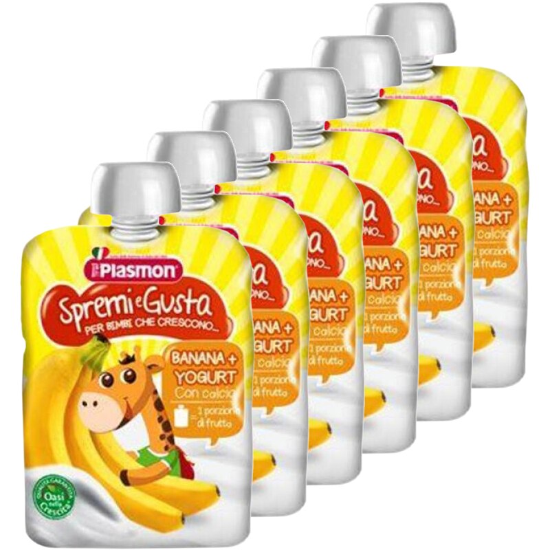 Piure Plasmon din Banana, Iaurt si Calciu 100% , fara gluten,6 x 85 g, 6 luni