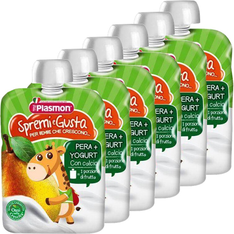 Piure Plasmon din Para, Iaurt si Calciu 100% , fara gluten, 6 x 85 g, 6 luni