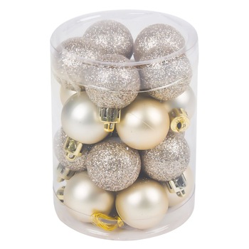 Set 20 globuri de Craciun culoarea sampaniei, DecorCasa, 3 cm Set 20 globuri de Craciun culoarea sampaniei, DecorCasa, 3 cm