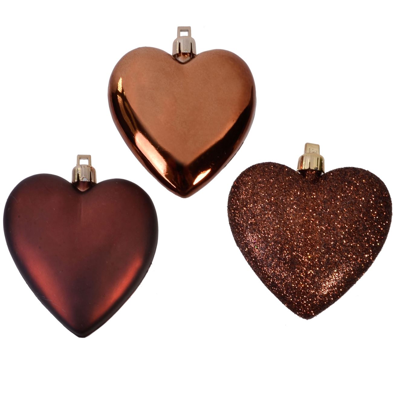 Set 6 globuri de Craciun in forma de inimi culoarea bronzului, DecorCasa, 7 cm