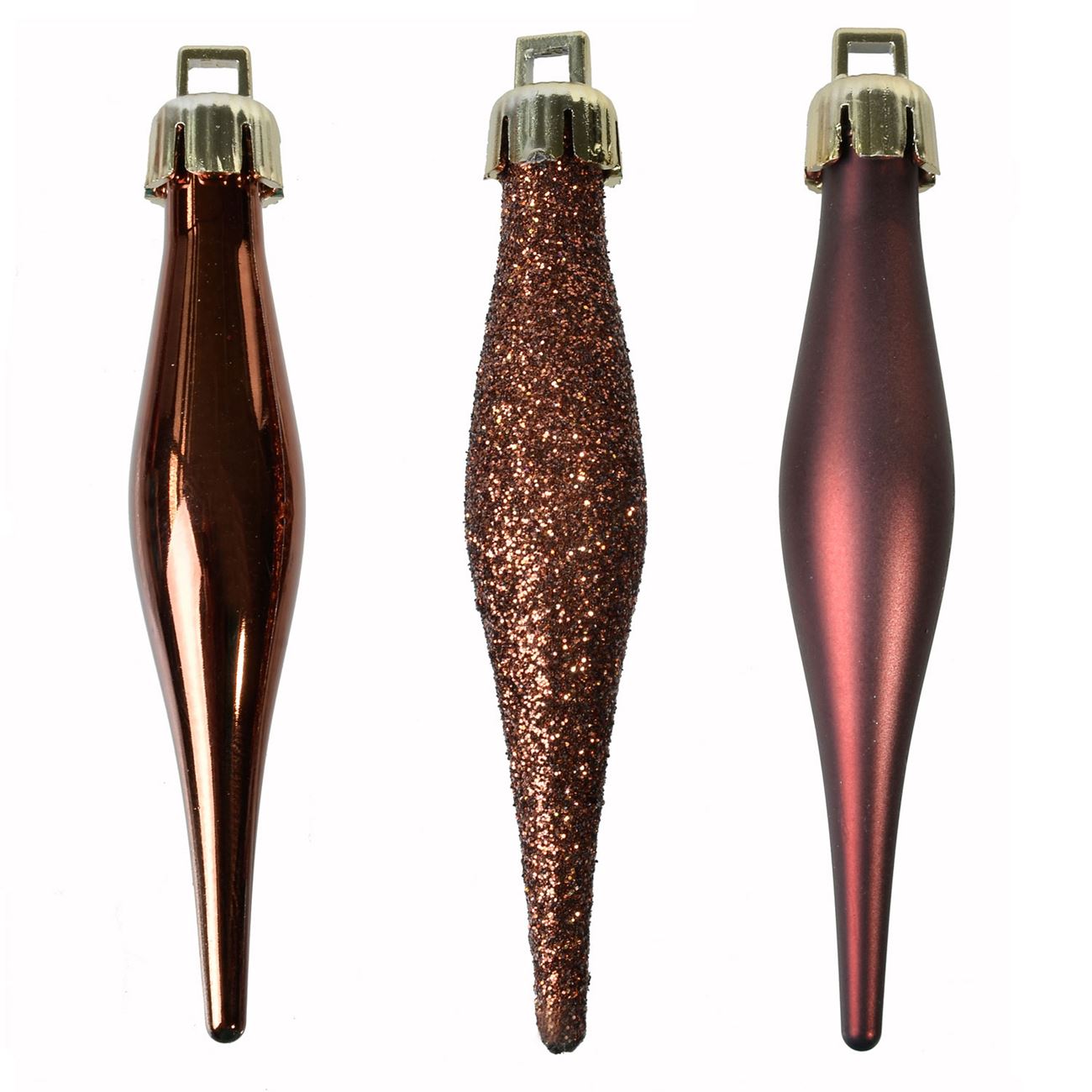 Set 18 globuri de Craciun in forma de stalactite culoarea bronzului, DecorCasa, 8 cm