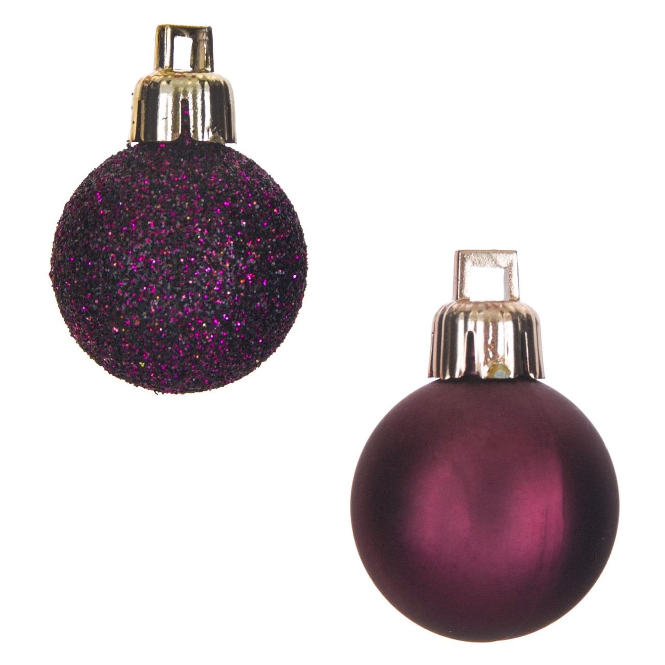 Set 20 globulete, Zola®, pentru bradut, mov, 2 modele diferite, mate, cu sclipici, 3 cm