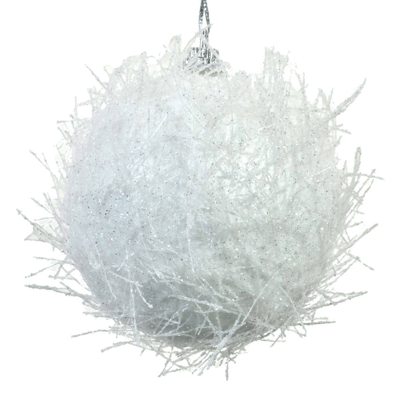 Set 6 globuri cu fibra alba decorativa de Craciun, Lioness, 8 cm