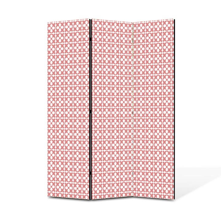 Paravan de Camera ArtDeco din 3 Panouri Floricele in cerc 105 x 150 cm