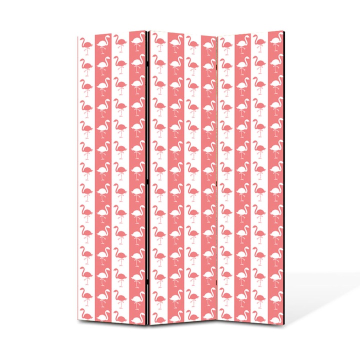 Paravan de Camera ArtDeco din 3 Panouri Flamingo roz 105 x 150 cm