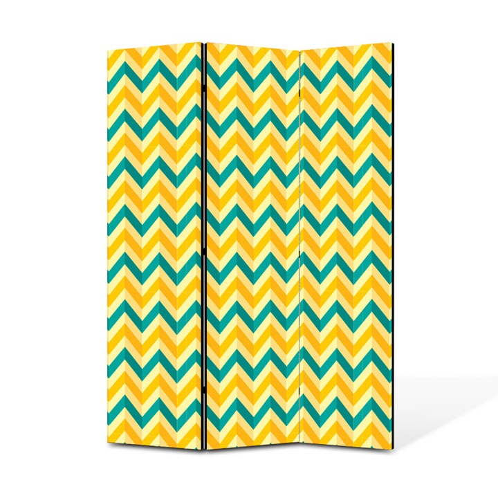 Paravan de Camera ArtDeco din 3 Panouri Orizontal zig zag galben 105 x 150 cm