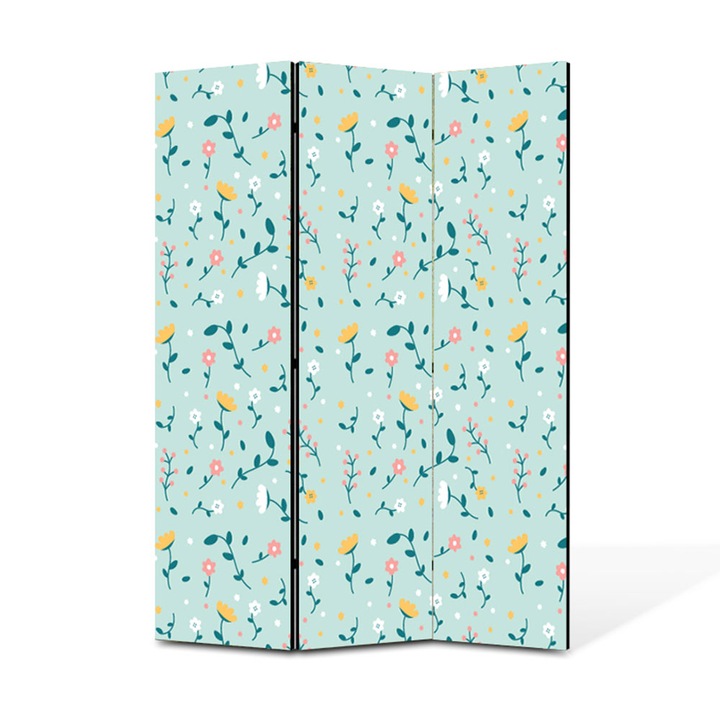 Paravan de Camera ArtDeco din 3 Panouri Elemente florale roz 105 x 150 cm