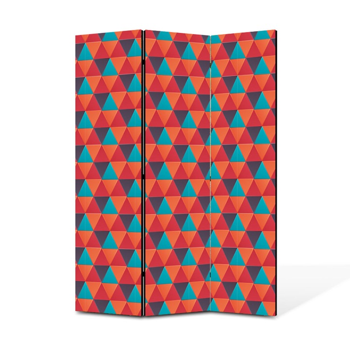 Paravan de Camera ArtDeco din 3 Panouri Geometric triunghi culori puternice 105 x 150 cm