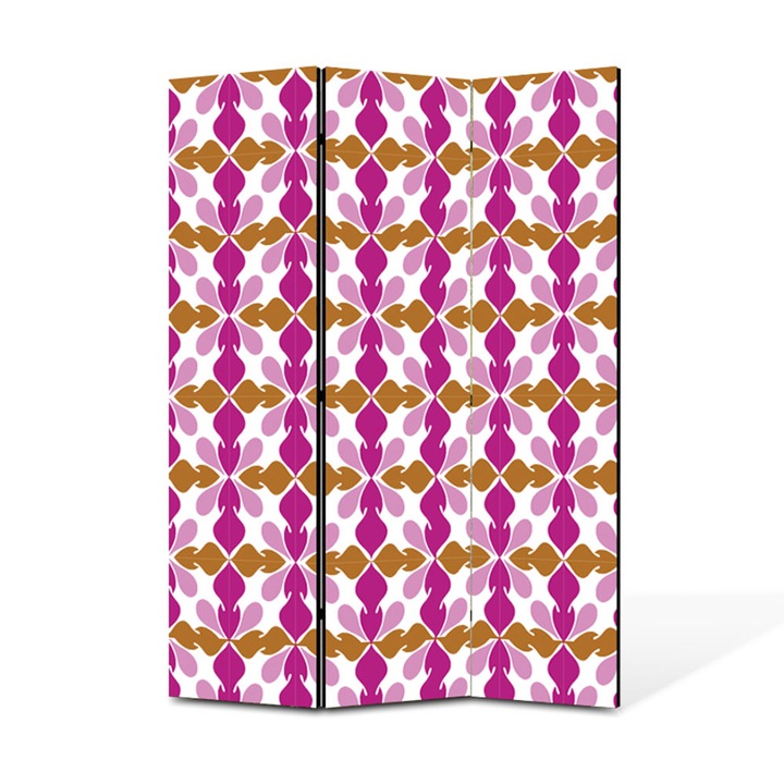 Paravan de Camera ArtDeco din 3 Panouri Elemente geometrice roz si portocalii 105 x 150 cm