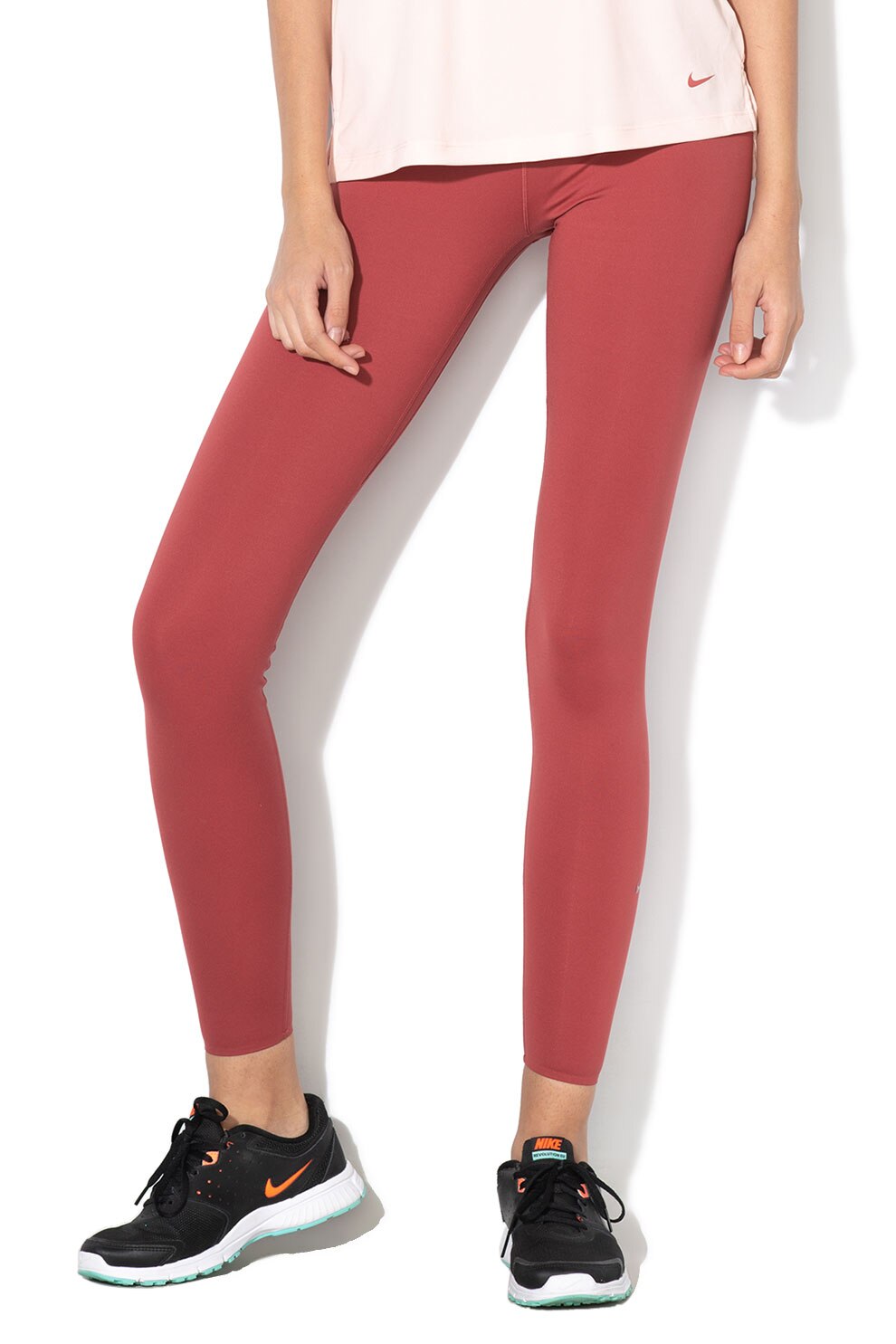 Nike, Colanti cu tehnologie Dri-Fit si talie medie, pentru fitness One Luxe, Rosu inchis