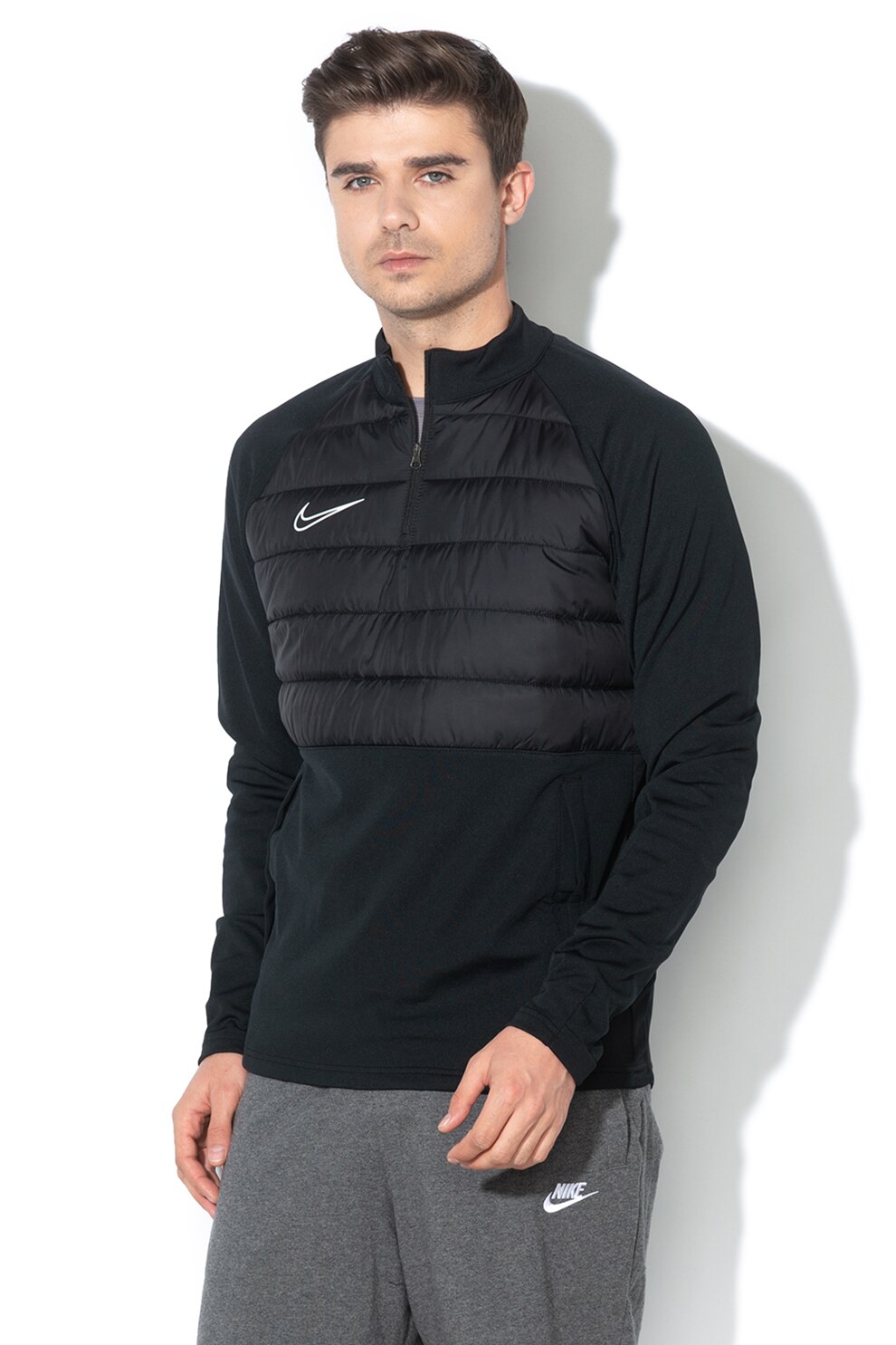Nike, Bluza sport cu Dri-Fit si segmente matlasate, pentru fotbal, Negru