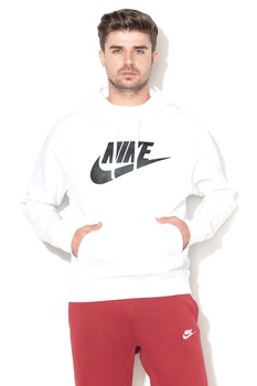 Nike, Hanorac cu buzunar kangaroo si imprimeu logo, Sportswear Club, Alb Nike, Hanorac cu buzunar kangaroo si imprimeu logo, Sportswear Club, Alb