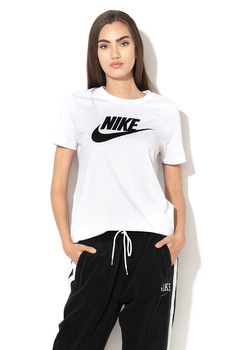 Nike, Tricou cu imprimeu logo Essential Icon Futur, Alb/Negru Nike, Tricou cu imprimeu logo Essential Icon Futur, Alb/Negru