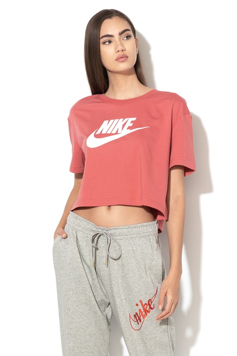 Nike, Къса памучна тениска Essentials с лого, Бледочервен, M