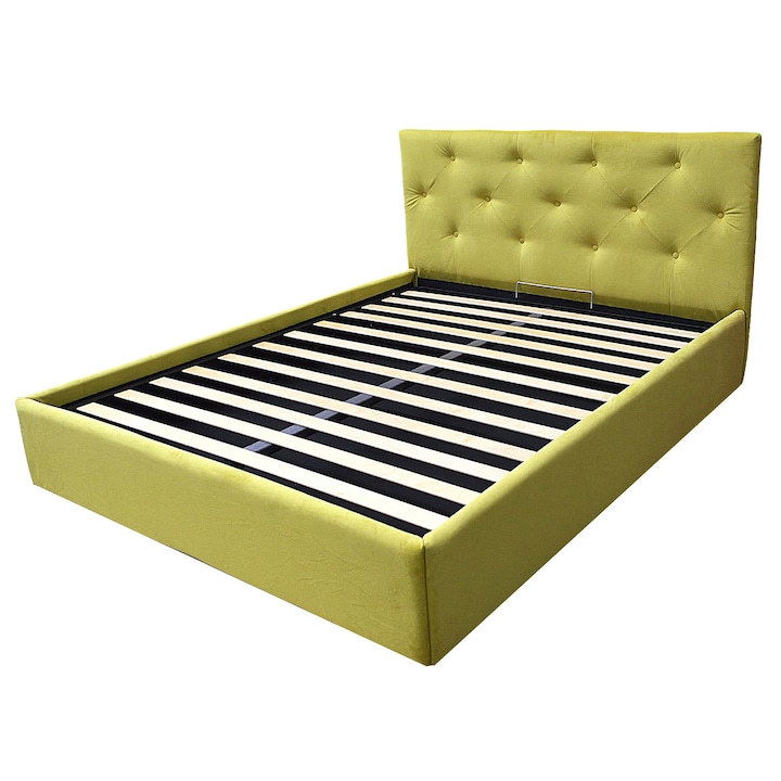 Легло Kring King, 160x200 см, Ракла за съхранение, Тапицерия цвят горчица