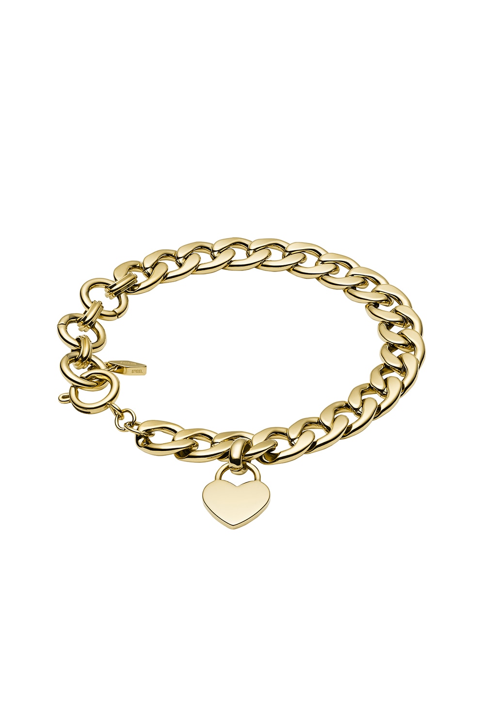 Fossil, Bratara din otel inoxidabil, cu pandantiv in forma de inima, Auriu
