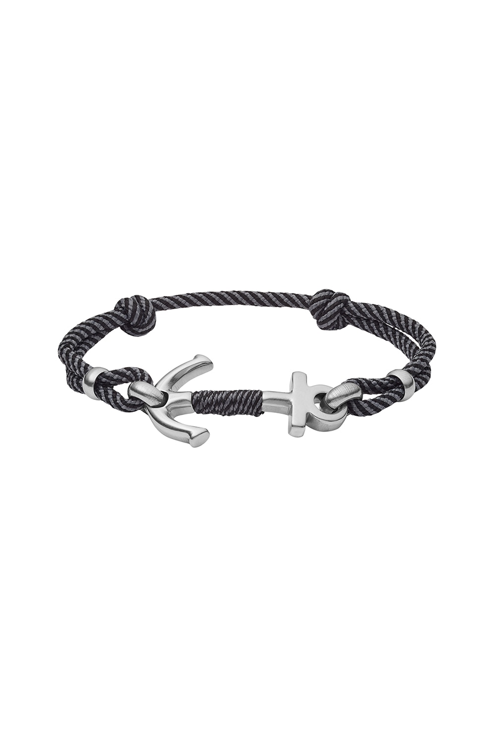 Fossil, Bratara din material textil, Negru/Gri/Argintiu