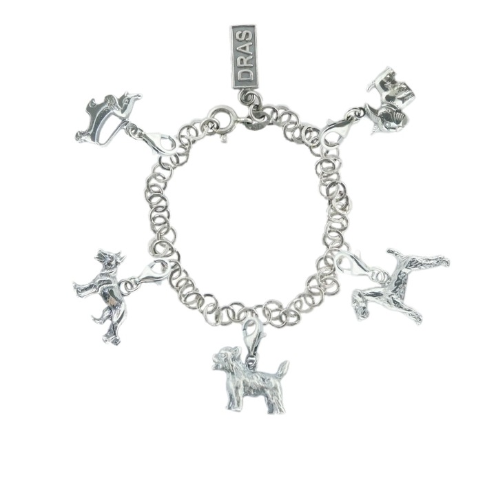 Bratara argint CAINI personalizata 5 pandantive argint carabina: TECKEL CIOBANESC GERMAN YORKSHIRE FOX TERRIER SCHNAUZER reglabila GIOTTO1470 Dras