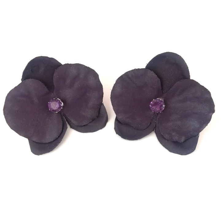 Cercei handmade cu orhidee textile, Mov, 5.5 cm