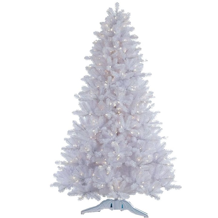 Brad de craciun artificial WinterLand, alb alpin inghetat 180cm si suport
