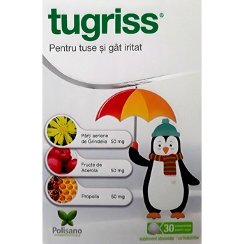 Tugriss pentru tuse si gat iritat, 30 comprimate, Polisano Pharmaceuticals Tugriss pentru tuse si gat iritat, 30 comprimate, Polisano Pharmaceuticals
