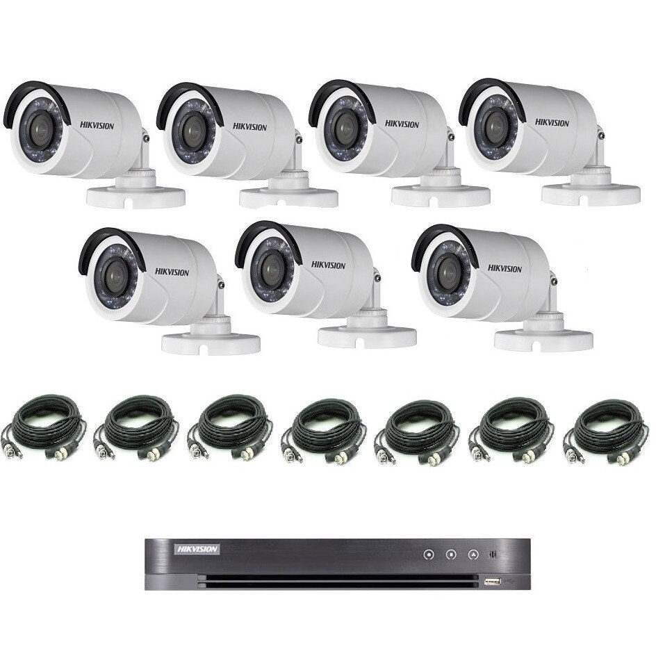 Kit CCTV 7 camere, Hikvision 1080p, Ir 20m, cablu CCTV 10m