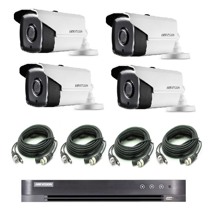 Kit CCTV 4 camere, Hikvision 1080p, Ir 80m, cablu CCTV 10m