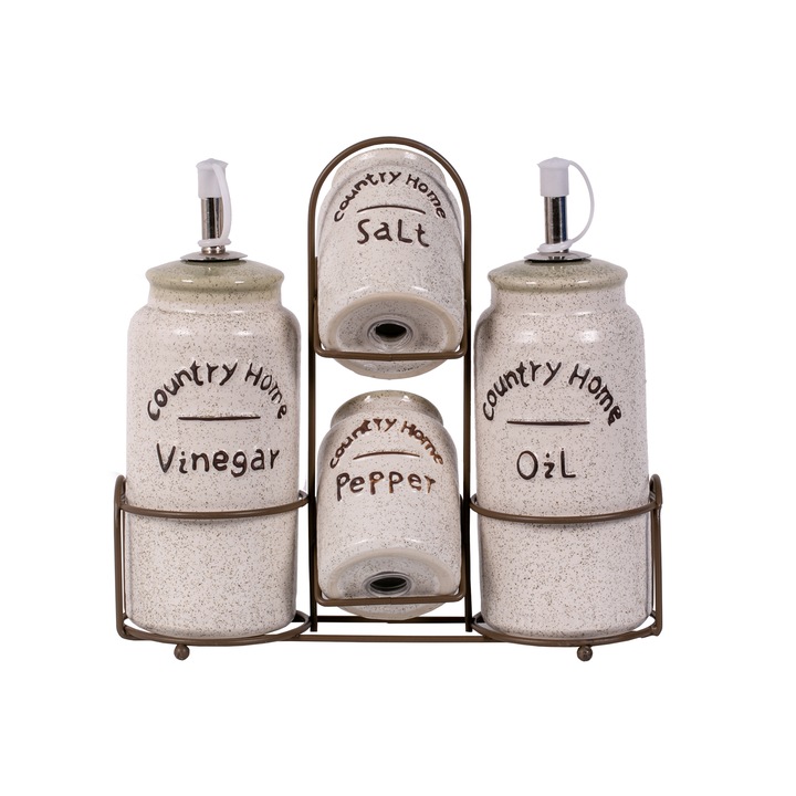 Set 4 piese Oliviera ceramica alba cu suport metal