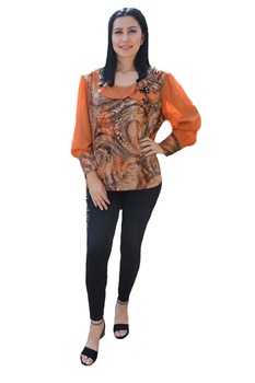 Bluza dama,eleganta,maneca lunga,la baza gatului voal cu strasuri,D&J Exclusive, Portocaliu Bluza dama,eleganta,maneca lunga,la baza gatului voal cu strasuri,D&J Exclusive, Portocaliu