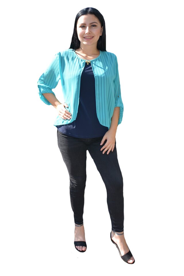 Bluza dama tinereasca cu design de dungi subtiri,model asimetric,doua nuante,D&J Exclusive, Albastru