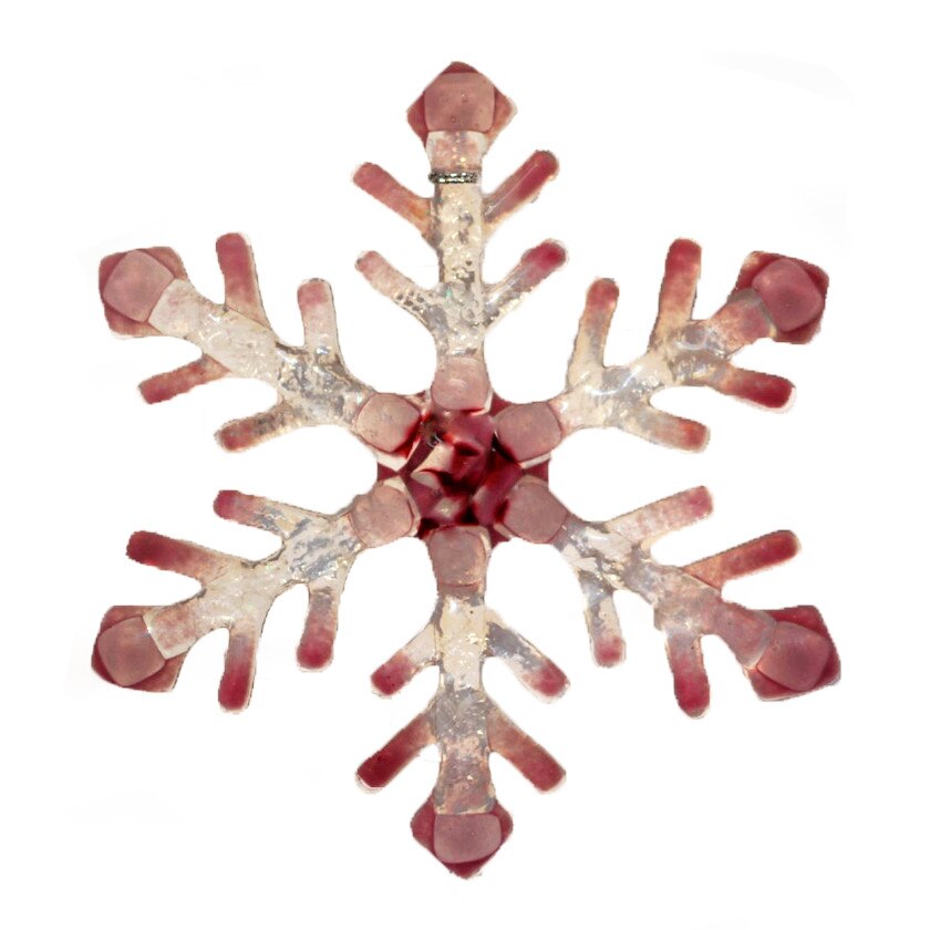 Ornament Craciun - fulg de nea pink din sticla topita