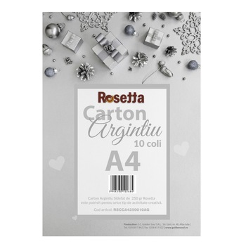 Carton colorat Rosetta A4 10 coli/set 250 gr Argintiu Sidefat Carton colorat Rosetta A4 10 coli/set 250 gr Argintiu Sidefat