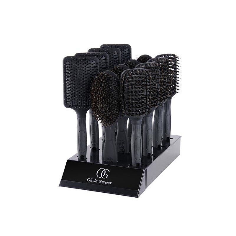 Perii de par, Display 12Buc, Olivia Garden, Black Line Paddle