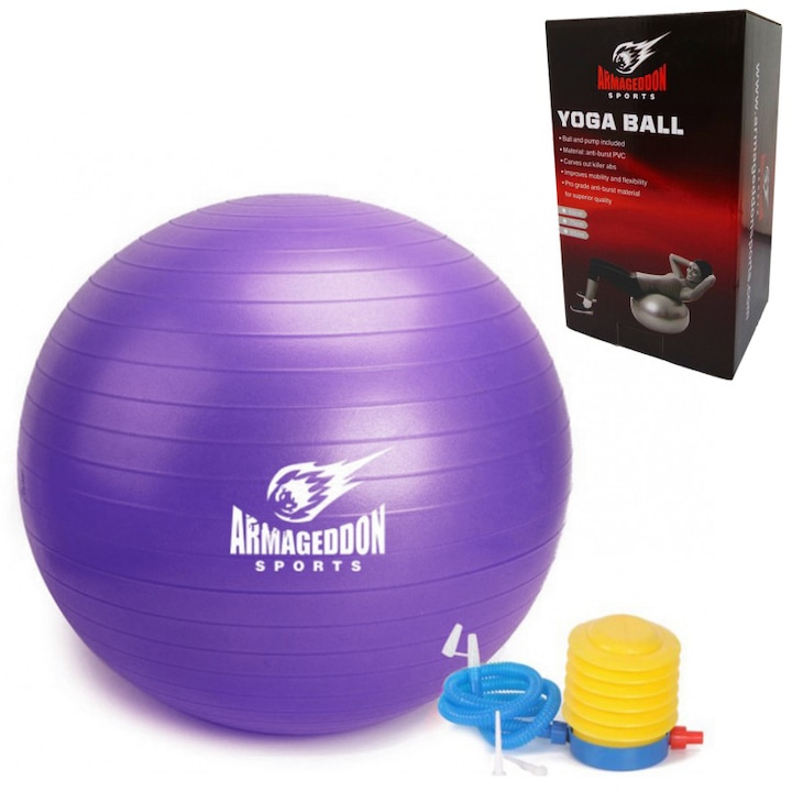 Фитнес гимнастическа топка 75 см с помпа Armageddon Sports, лилав