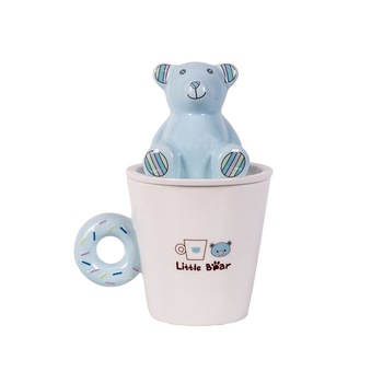 Cana ceramica cu capac si figurina ursuleti blue,300 ml Cana ceramica cu capac si figurina ursuleti blue,300 ml