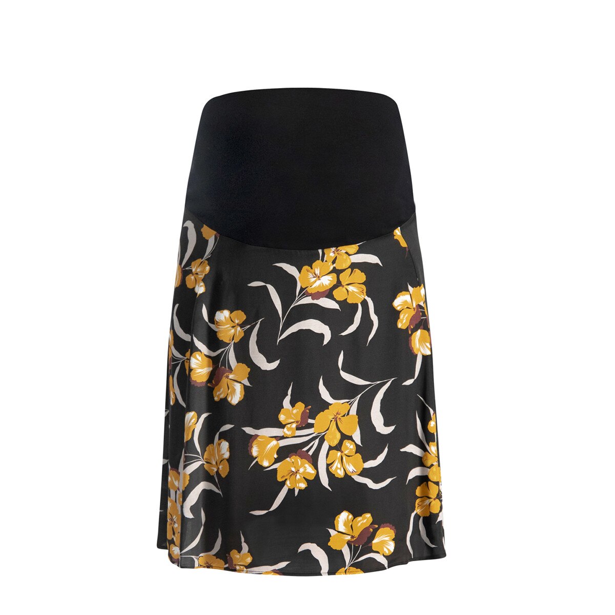 Fusta gravide, Queen Mum, cu imprimeu floral, neagra, XL EU