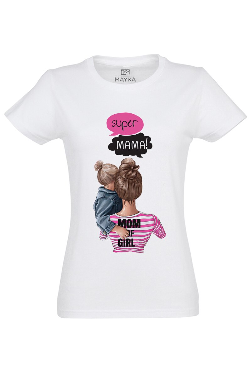 Tricou Femei-Mom of a girl, Alb cu imprimeu