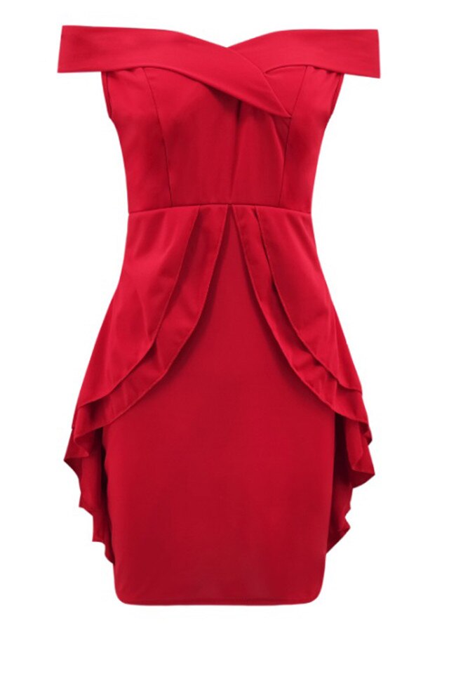 Rochie de petrecere cu volanase Nadya rosu, Rosu, S