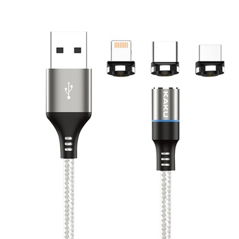 Cablu de incarcare si transfer date iKAKU magnetic, 3 in 1 USB-C, Micro-USB, Lightning, conectori metalici din aluminiu, invelis protector din nylon composit impletit, USB, USB-C, Micro-USB, Lightning, 5V, 3.2A, 1m, led, Argintiu/Negru Cablu de incarcare si transfer date iKAKU magnetic, 3 in 1 USB-C, Micro-USB, Lightning, conectori metalici din aluminiu, invelis protector din nylon composit impletit, USB, USB-C, Micro-USB, Lightning, 5V, 3.2A, 1m, led, Argintiu/Negru