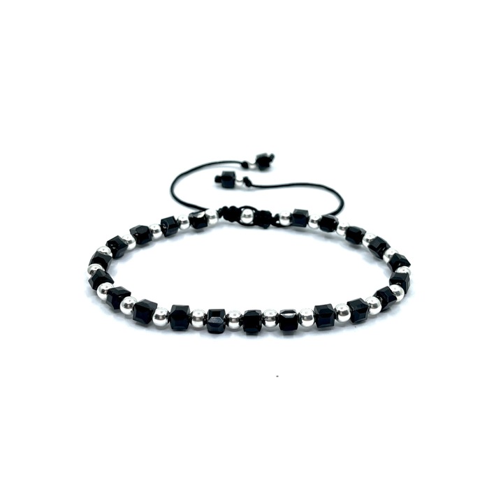 Bratara Dinuzete din argint si cristale negre, dimensiune ajustabila