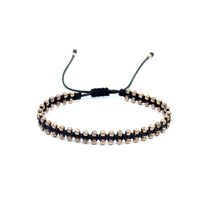 Bratara Dinuzete impletita din snur negru si bile de argint rose, dimensiune reglabila